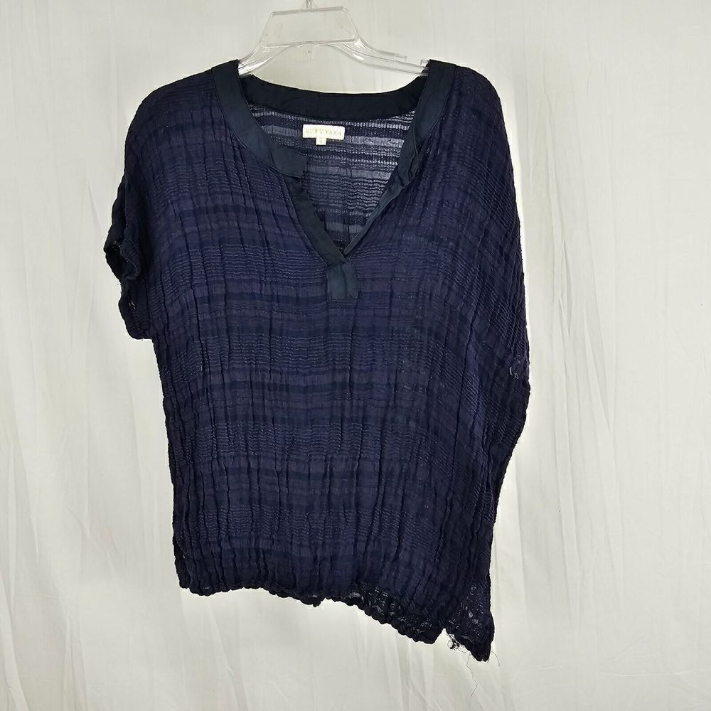 Ruby Yaya Navy Purple Striped Gauze Top Blouse Women's  Size Small